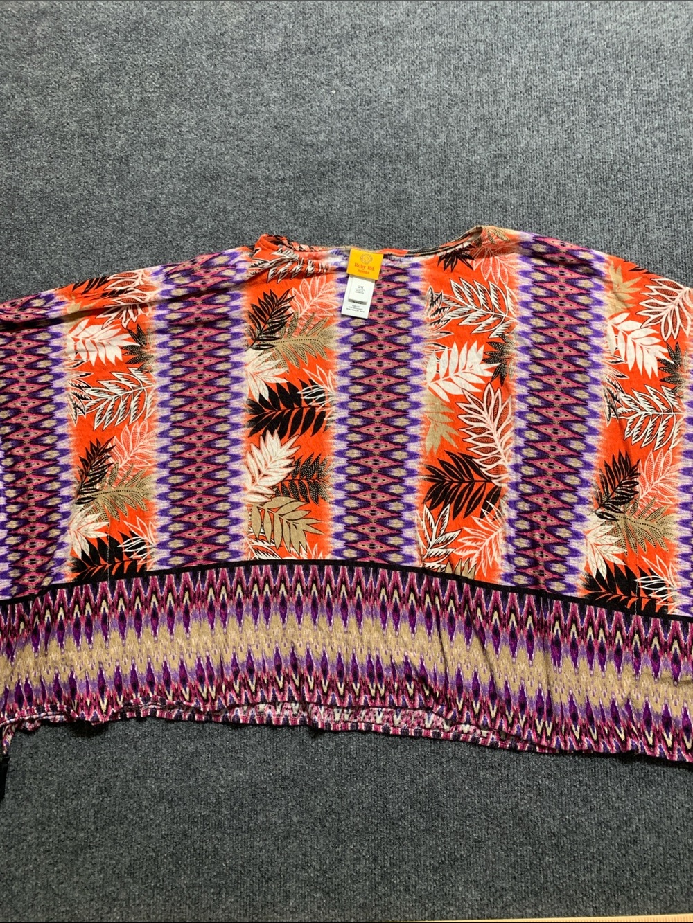 Ruby Rd. Kaftan Linen-Blend Printed Top in Orange, Purple & Pink